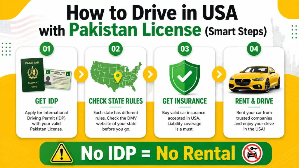 can you drive in usa with pakistan license step by step guide drive in usa with pakistan license pakistani license usa rules idp insurance rental