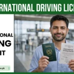 Pakistani traveler holding passport and International Driving Permit at international airport