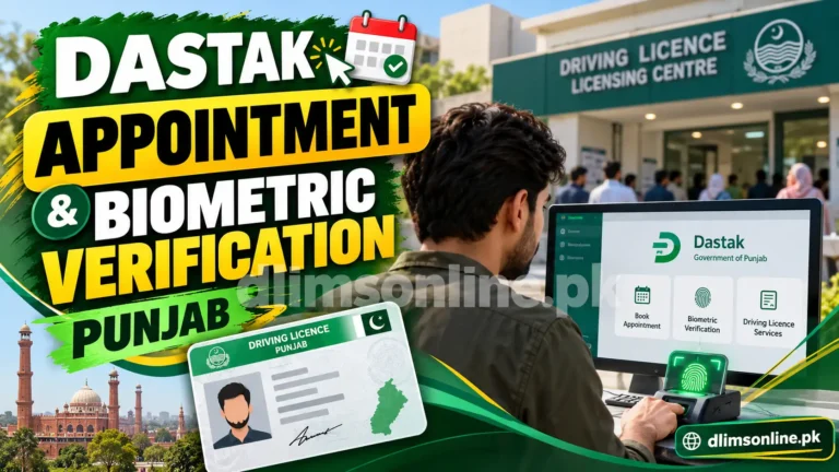 Dastak appointment booking and biometric fingerprint verification at a Punjab driving licence centre